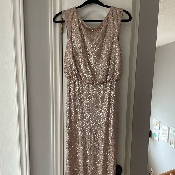 David’s Bridal sequinned champagne colour full length dress - Picture 1 of 4